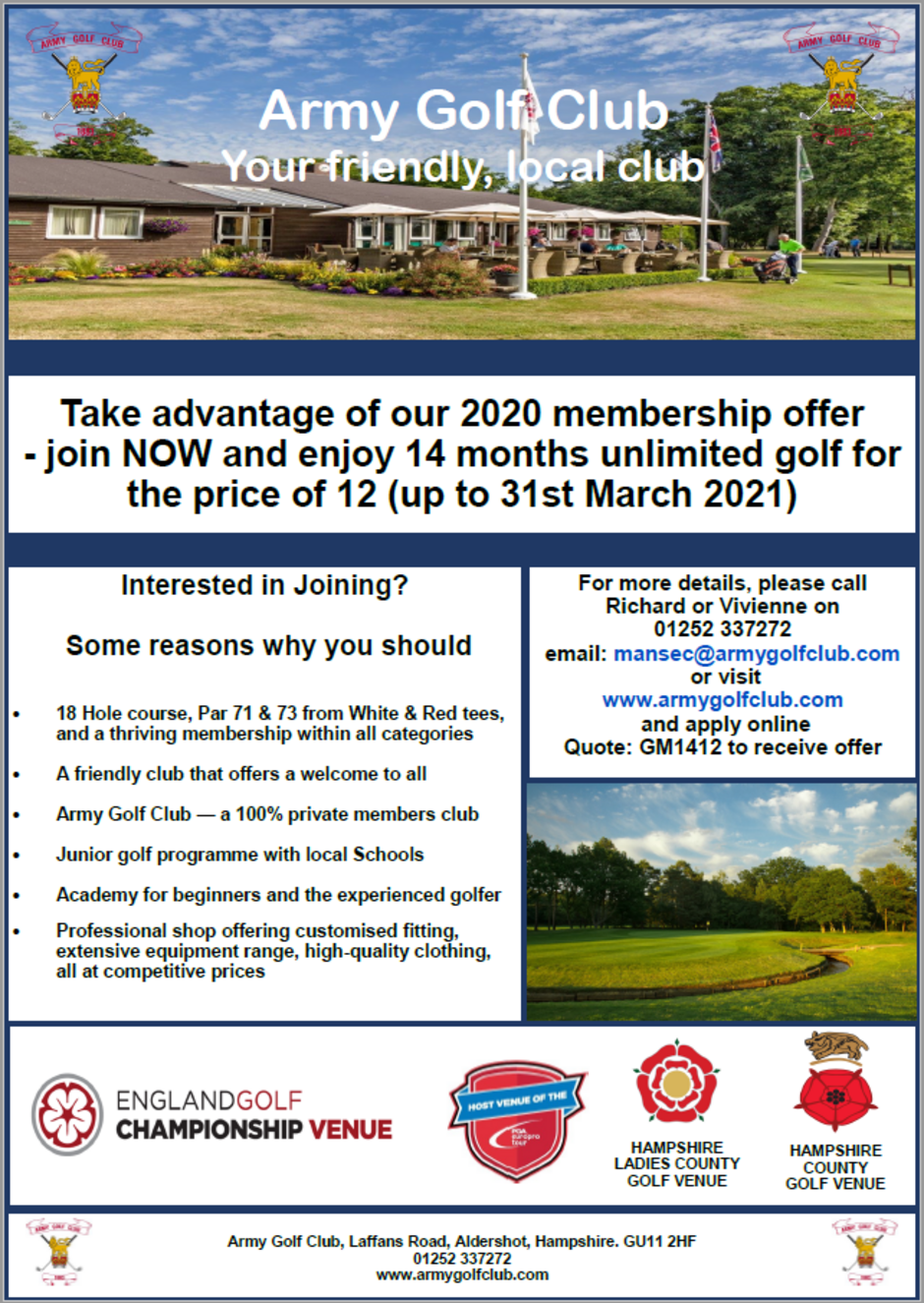 Home When visiting Army Golf Club you can be assured of a warm and